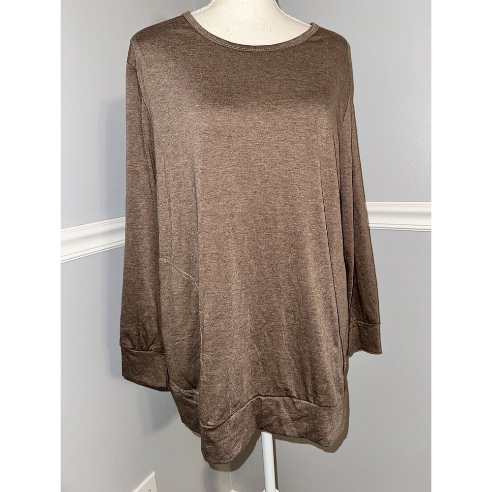 New Rosriss Plus Size Top Size 14w Pockets Stretch Crew Neck Soft Long Sleeves